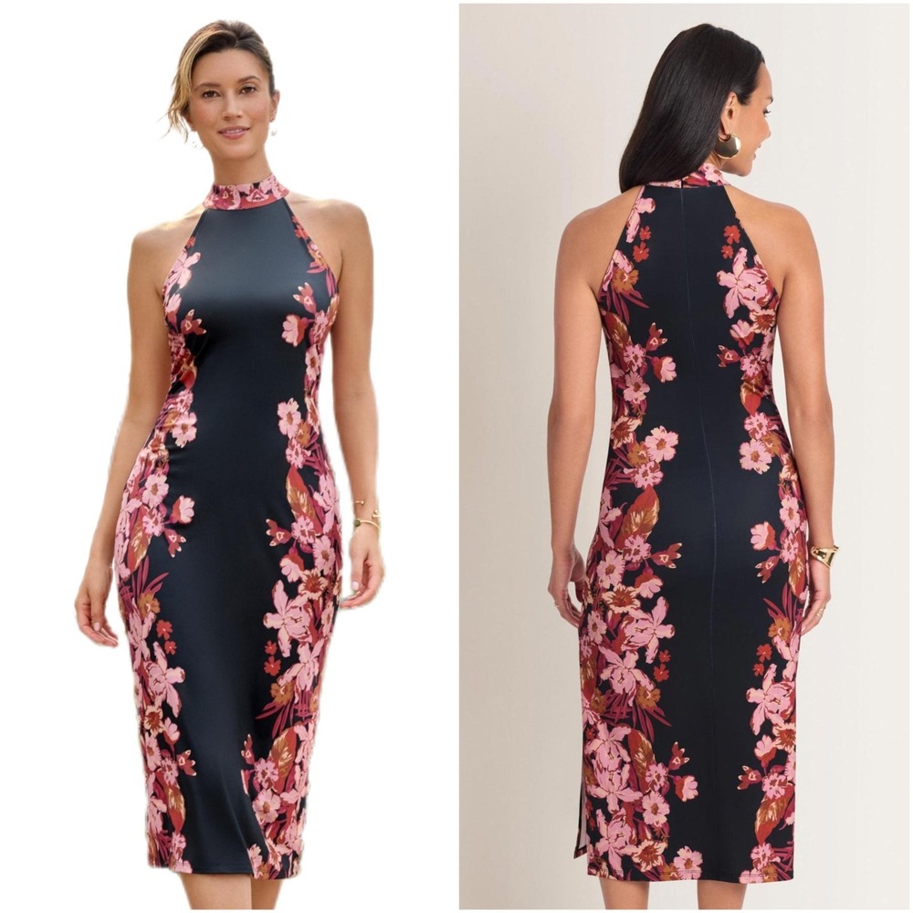 NWT Venus High Neck Midi Dress Library Lily Border Print Size Small